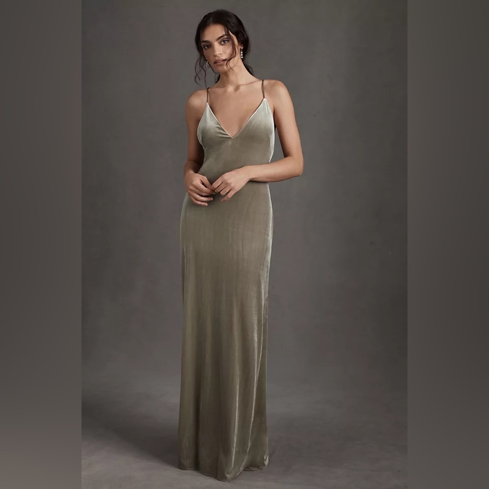 Jenny Yoo Velvet Sabrina Dress | Sage | Size 14 | Bridesmaid, Prom, Formal